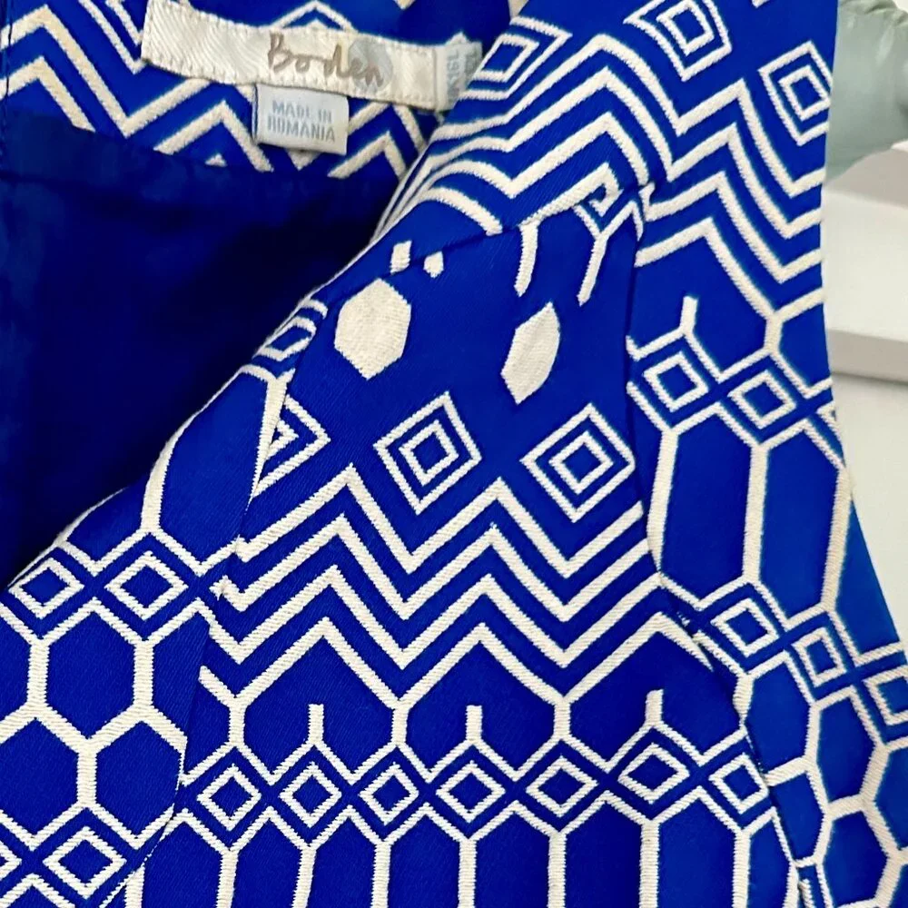 BODEN Cornflower Blue and White GEO Pattern Sheath Dress - Women's 12 - Picture 2 of 4